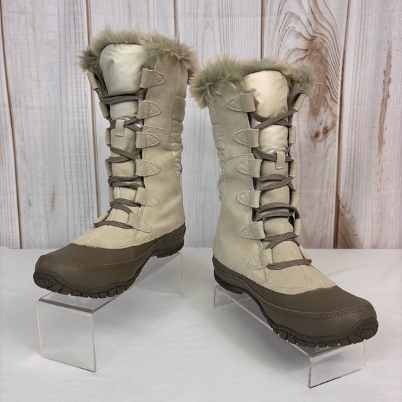 The North Face Nuptse Purna Waterproof Mid-Calf Faux Fur Boots Ivory Size 8.5 - Picture 3 of 16